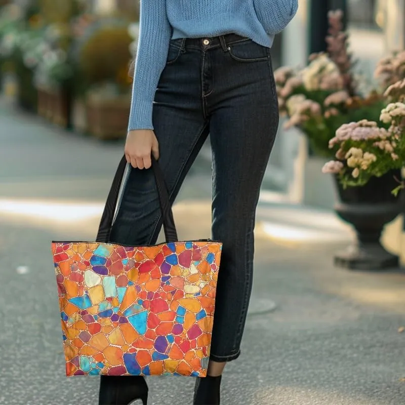 Cartoon Husky Dog Sheep Women Tote Paper Bag, Countryside Flower Hand Bag, Geometric Art Commute Bag for Work