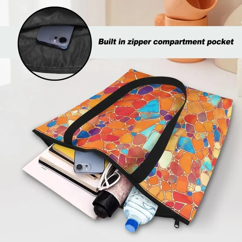 Cartoon Husky Dog Sheep Women Tote Paper Bag, Countryside Flower Hand Bag, Geometric Art Commute Bag for Work