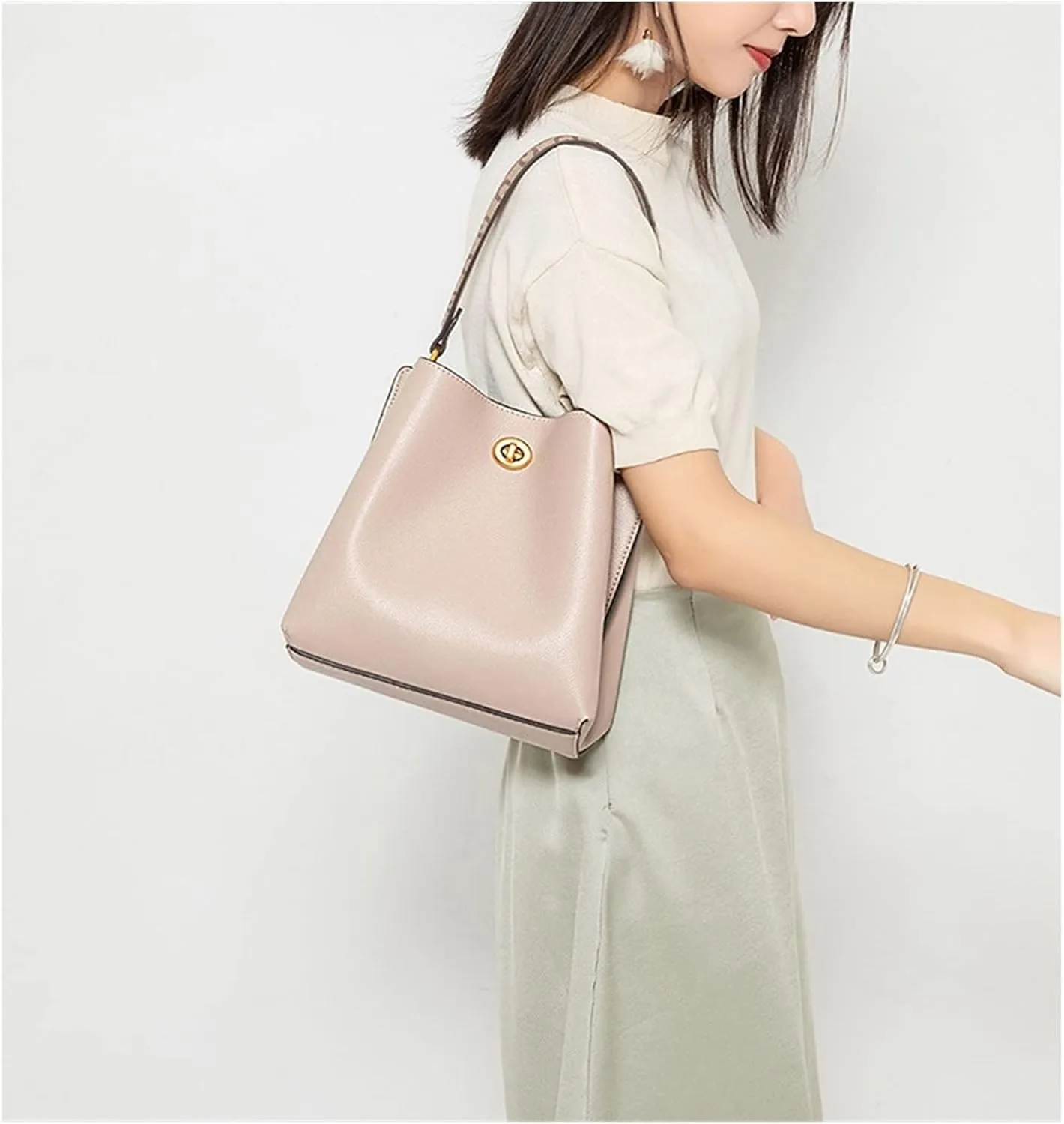 Casual Bucket Bag For Women Handbags Large Capacity Fashion Female Shoulder Bag Ladies Messenger Bag Totes(Beige)