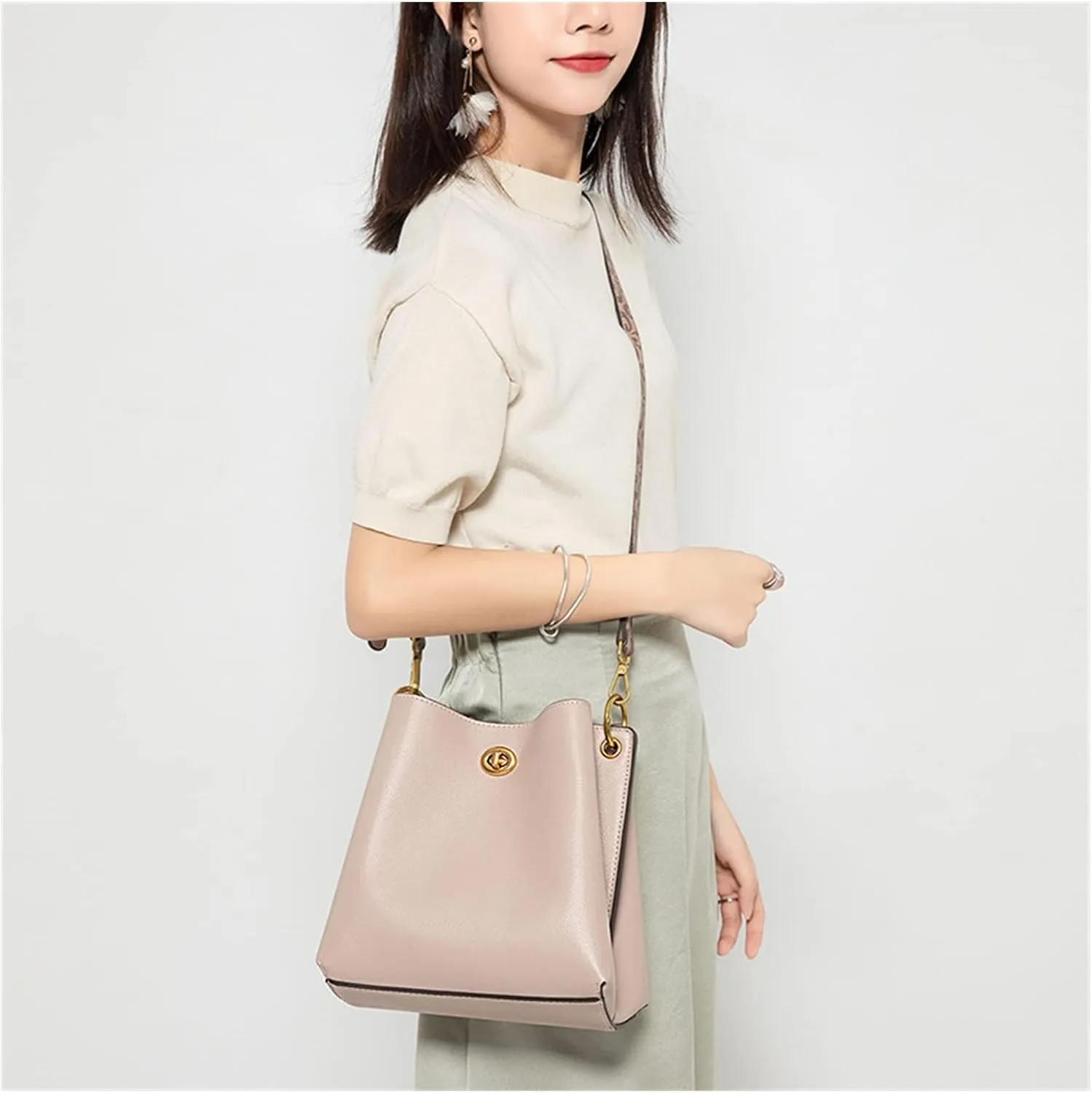 Casual Bucket Bag For Women Handbags Large Capacity Fashion Female Shoulder Bag Ladies Messenger Bag Totes(Beige)