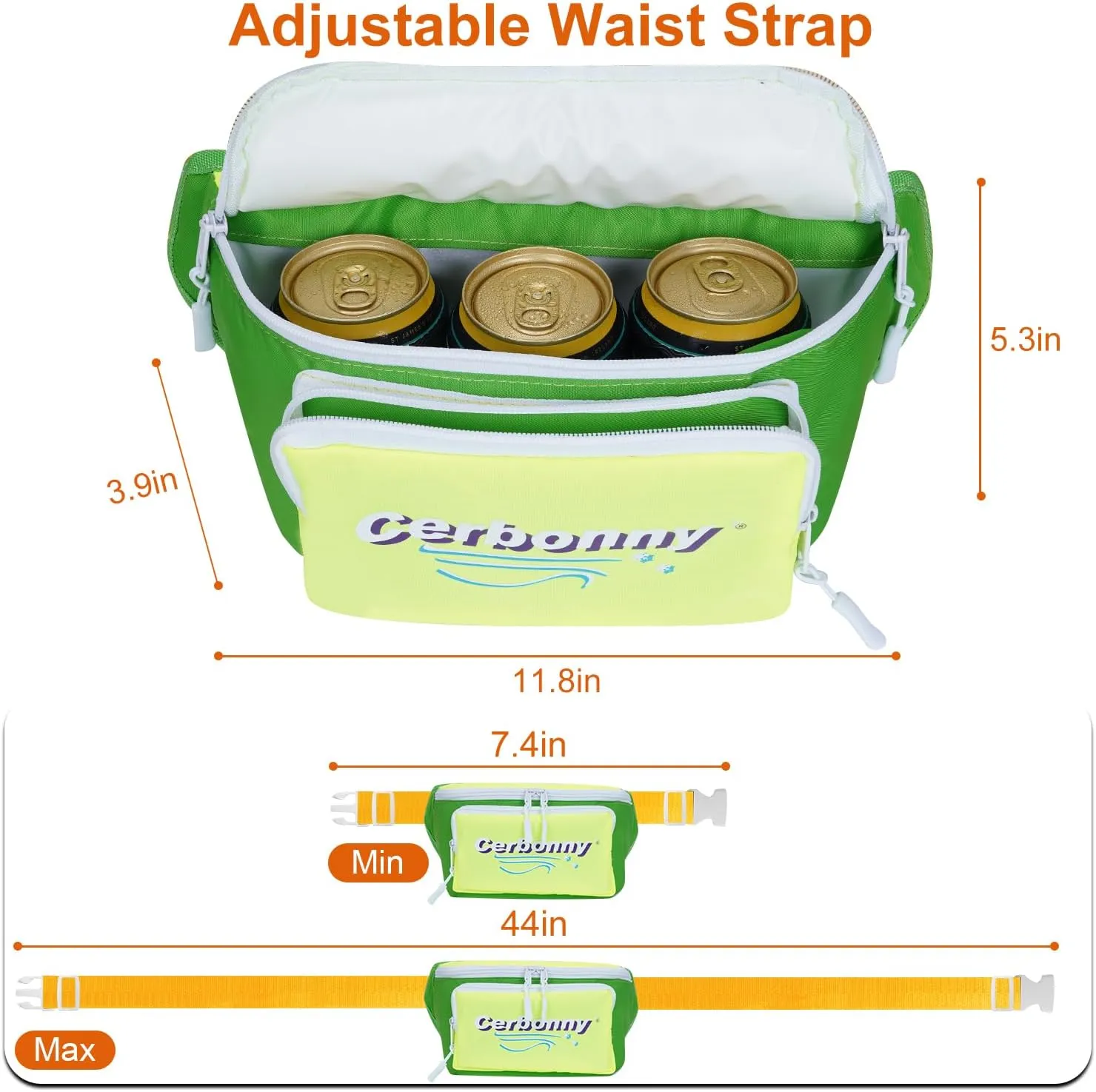 Cerbonny Small Cooler Bag,Insulated Snack Bag,Freezable Snack Bags,80s Fanny Pack,Retro Cooler,Fanny Packs,Green&Yellow
