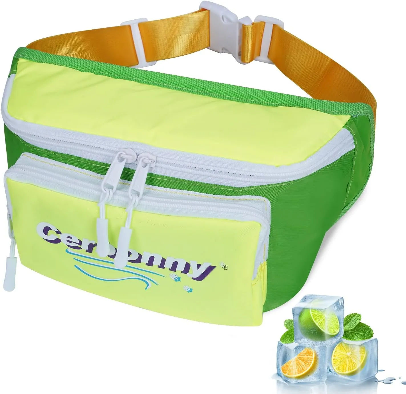 Cerbonny Small Cooler Bag,Insulated Snack Bag,Freezable Snack Bags,80s Fanny Pack,Retro Cooler,Fanny Packs,Green&Yellow