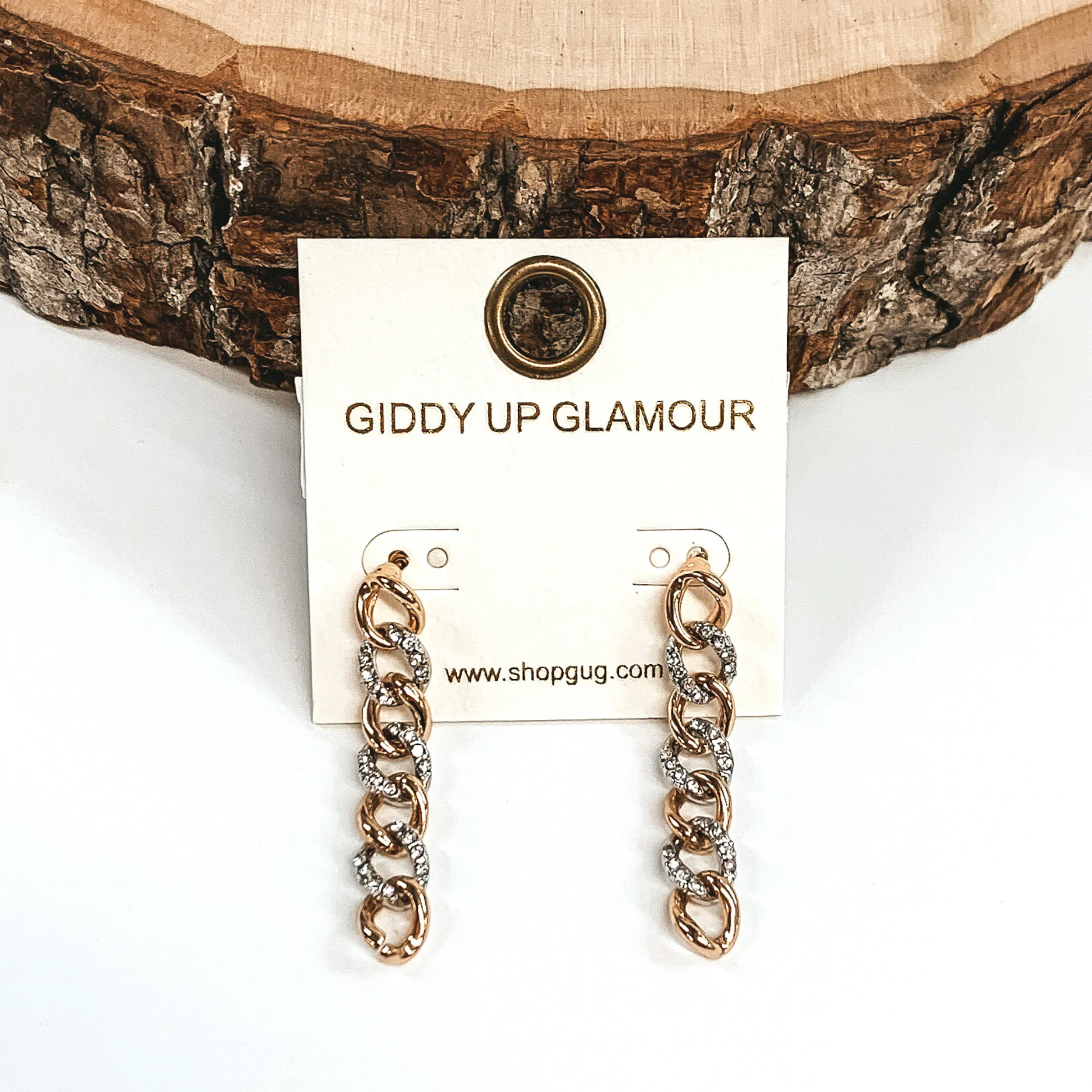 Chain Link Drop Earrings with Crystals in Gold Tone/Silver Tone