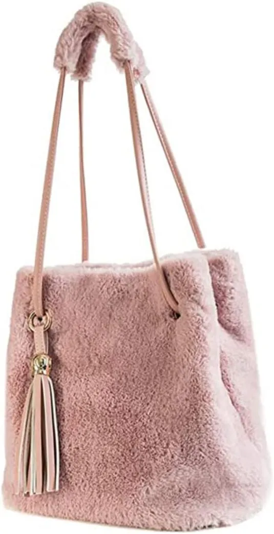 Chic Plush Storage Pouches Faux Fur Bucket Bag for Women Crossbody Hobo Bag