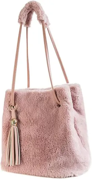 Chic Plush Storage Pouches Faux Fur Bucket Bag for Women Crossbody Hobo Bag