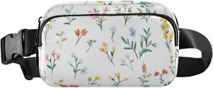 Chic Yellow Flowers White Trendy Waist Bag Fanny Pack for Women Men Multipurpose Zipper Fanny Pack Sling Bag with Adjustable Strap for Travel Shopping Running