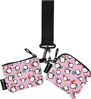 Christmas Penguin Pattern Wristlet Wallet for Women, Detachable Dual Pouch Wristlet, Mini Zip Around Wallet Portable Coin Purses