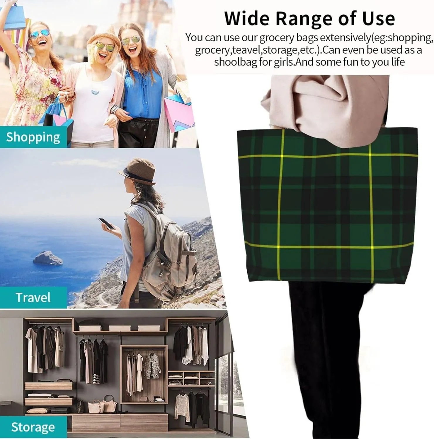 Clan Mackay Tartan Plaid Scottish Tote Bag For Women Weekender Travel Bag Reusable Grocery Bags Large Totes Handbags