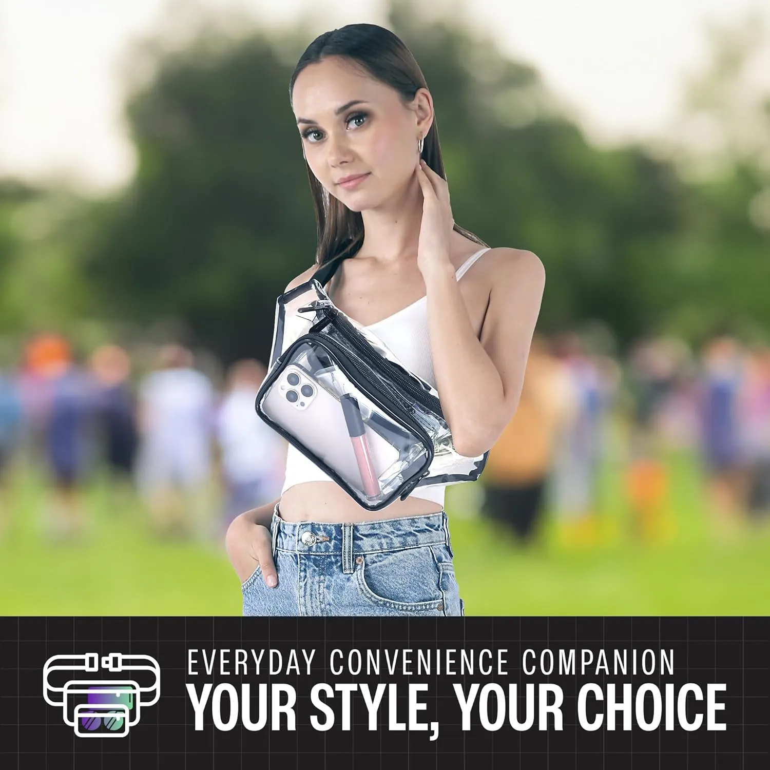 Clear Fanny Pack Belt Bag  Stadium Approved Waist Pack for Men & Women, Crossbody Bum Bag for Travel, Hiking, Running