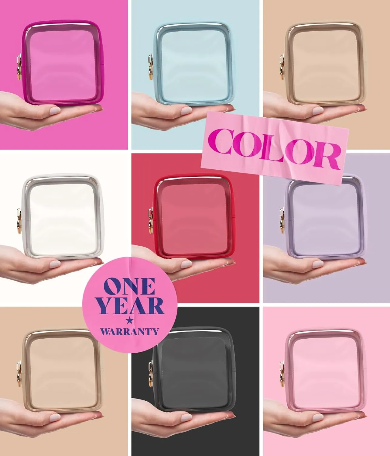 Clear Makeup Bag Zipper Pouch, Transparent Cosmetic Case Organizer, TSA Approved Travel Toiletry Case, Travel Accessories Essentials Makeup Tote for Women, Mini Cute Make up Bag for Purse - Lilac
