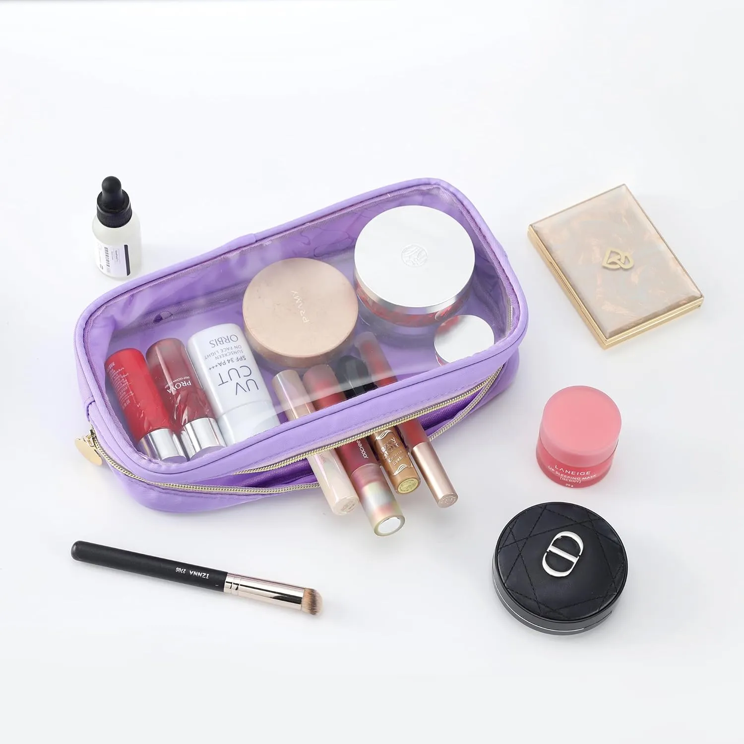 Clear Makeup Bags For Women Small Travel Cosmetic Bag Waterproof Toiletry Storage Bag Pouches For Purse Zipper Girls Preppy Organizer(Purple,Small)
