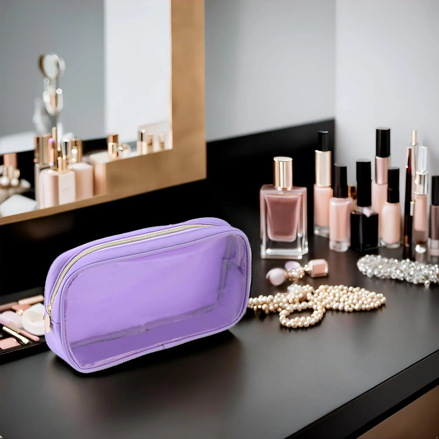 Clear Makeup Bags For Women Small Travel Cosmetic Bag Waterproof Toiletry Storage Bag Pouches For Purse Zipper Girls Preppy Organizer(Purple,Small)