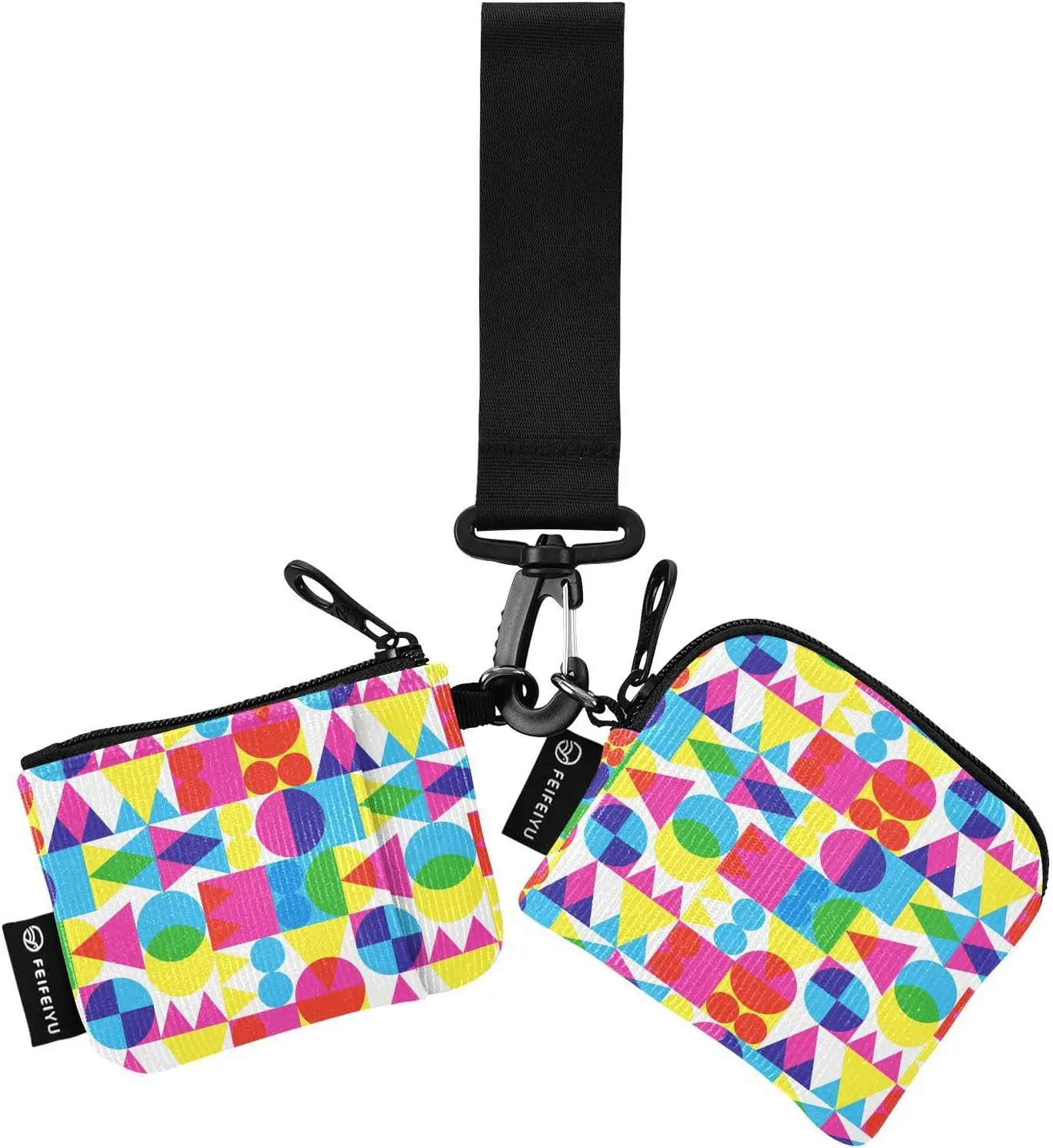 Colored Shapes Small Wallet for Women Portable Wristlet Keychain Coin Purse with 2 Zipper Pouches