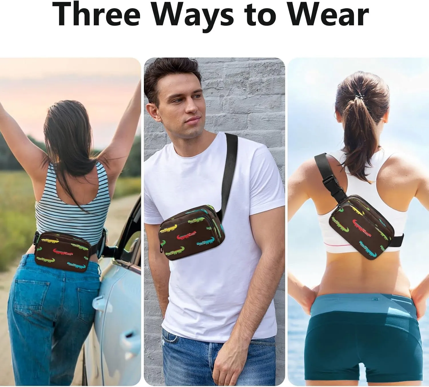 Colorful Crocodile Belt Bag for Women Men Fanny Pack Small Waist Pouch Crossbody Bags for Outdoor Hiking Running Travel