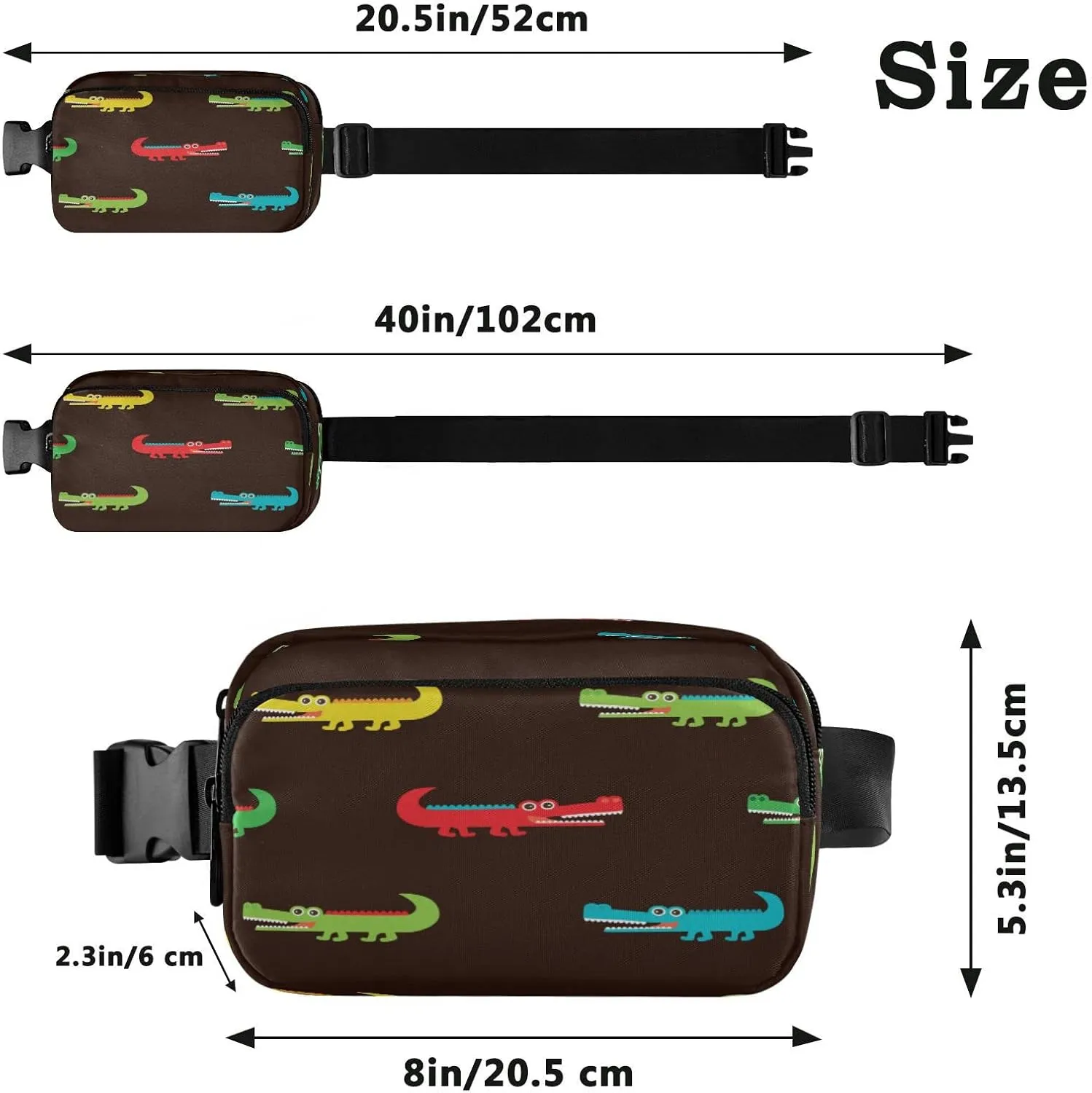 Colorful Crocodile Belt Bag for Women Men Fanny Pack Small Waist Pouch Crossbody Bags for Outdoor Hiking Running Travel