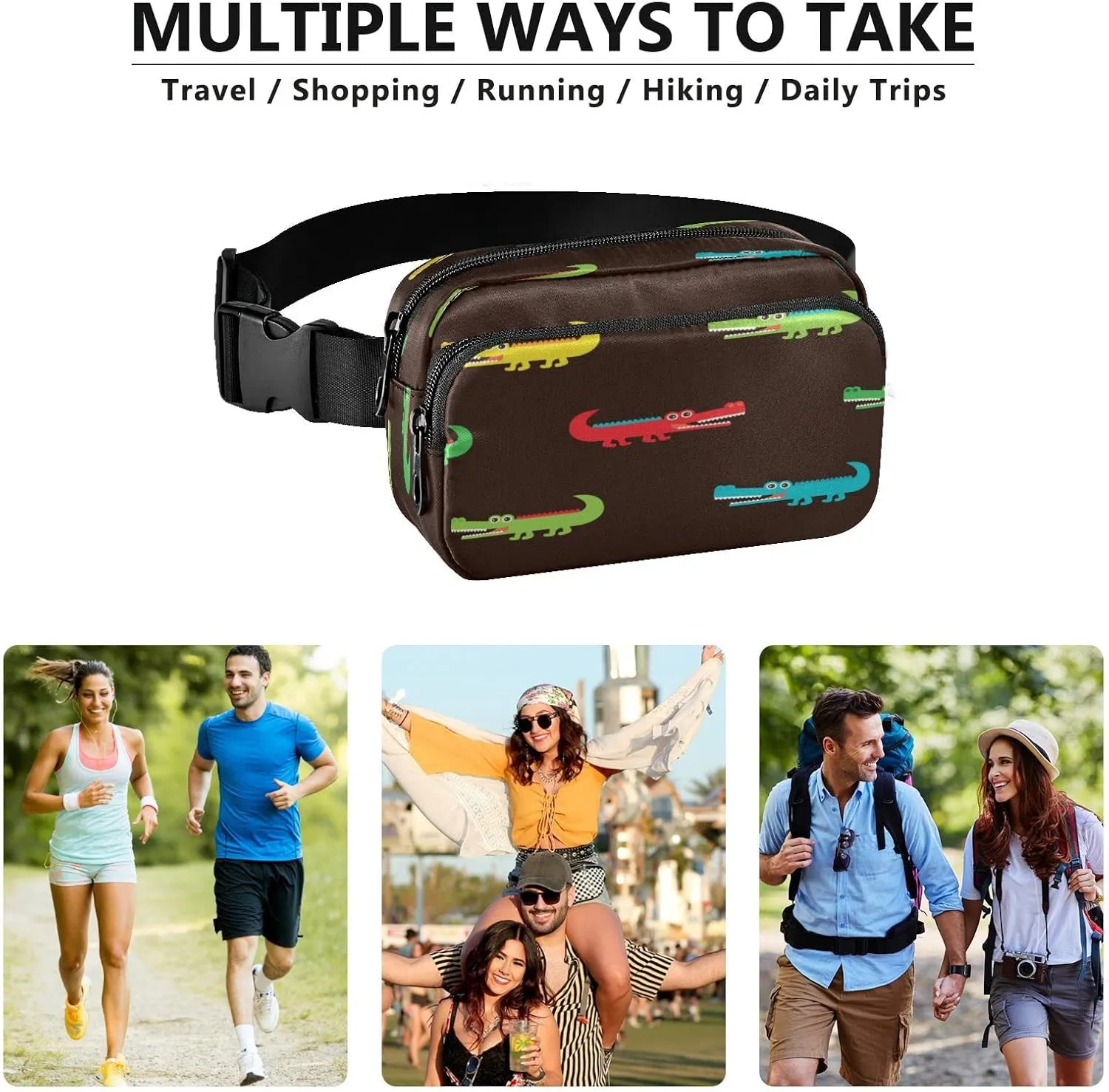 Colorful Crocodile Belt Bag for Women Men Fanny Pack Small Waist Pouch Crossbody Bags for Outdoor Hiking Running Travel