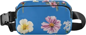 Colorful Flowers Blue Fashion Waist Bag Fanny Pack for Women Men Mini Sling Bag Travel Accessory with Adjustable Strap for Workout Running Hiking