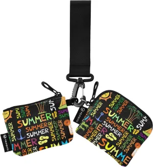 Colorful Summer Small Wallet for Women Portable Wristlet Keychain Coin Purse with 2 Zipper Pouches