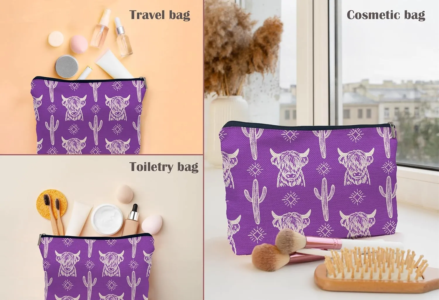 Cow Makeup Bag - Western Cowgirl Stuff, Gifts for Women