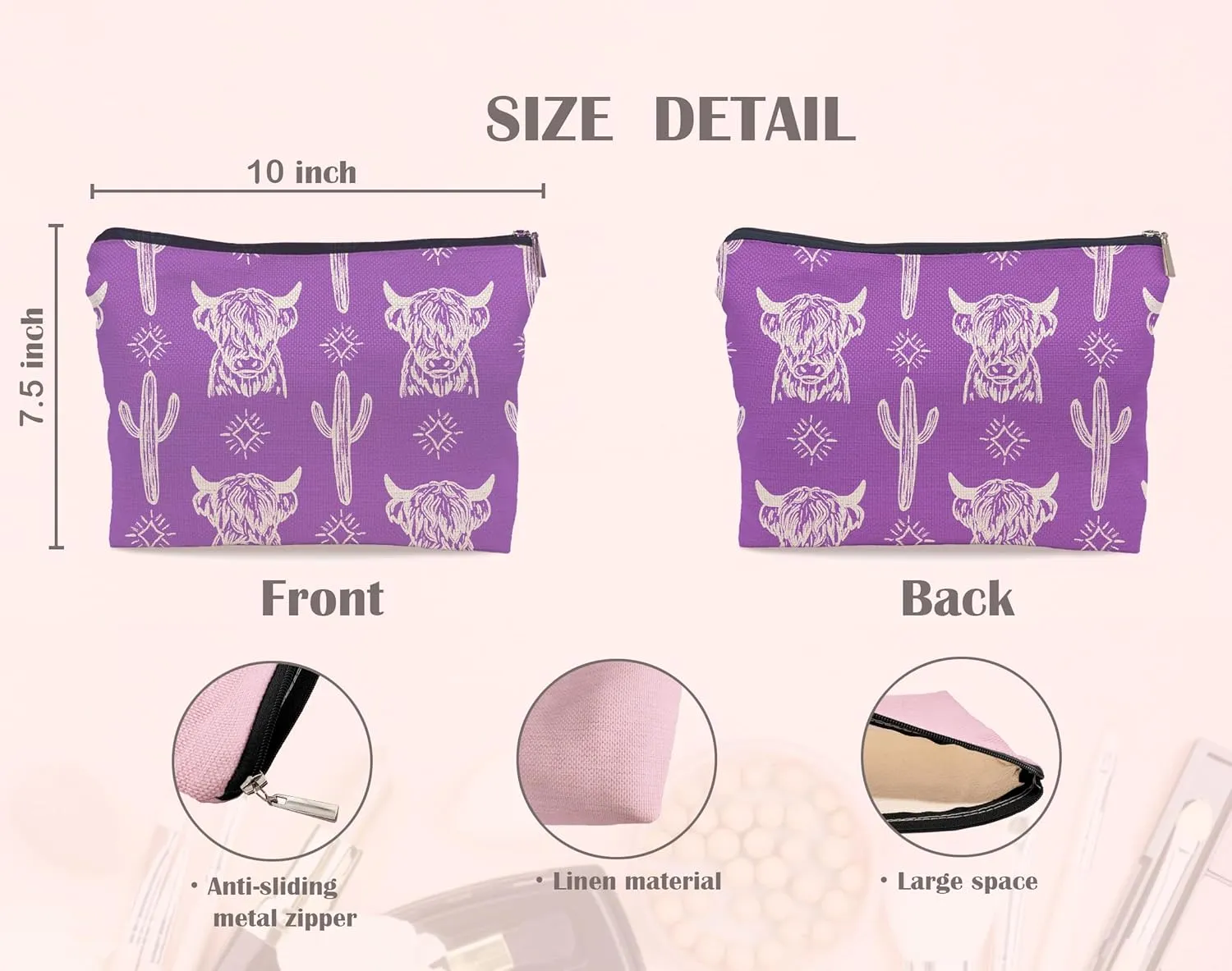 Cow Makeup Bag - Western Cowgirl Stuff, Gifts for Women
