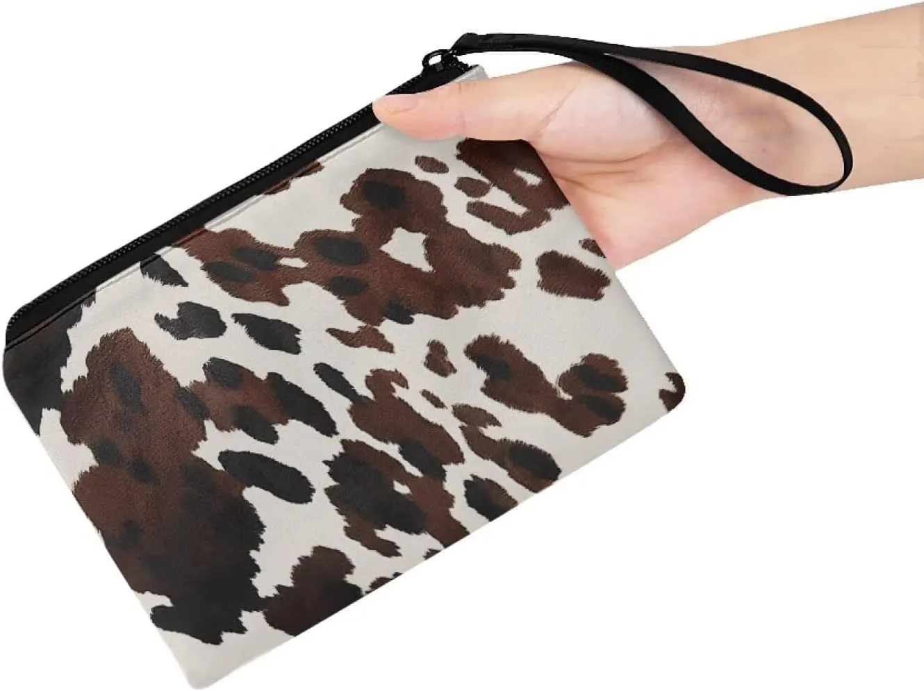 Cow Print Small Pouches for Purse with Zipper Portable Purse Pouch with Strap Stylish Lightweight Sanitary Napkin Storage Purse Pouches for Women