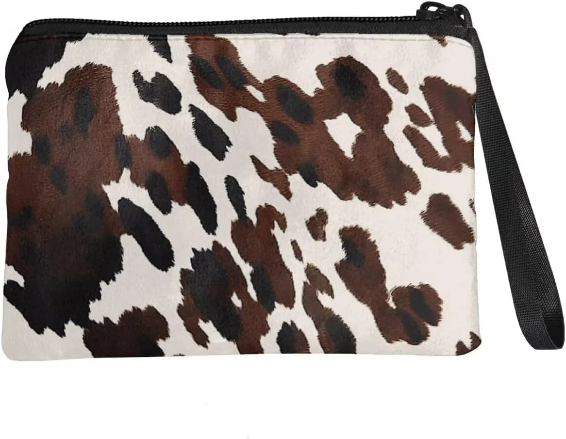 Cow Print Small Pouches for Purse with Zipper Portable Purse Pouch with Strap Stylish Lightweight Sanitary Napkin Storage Purse Pouches for Women