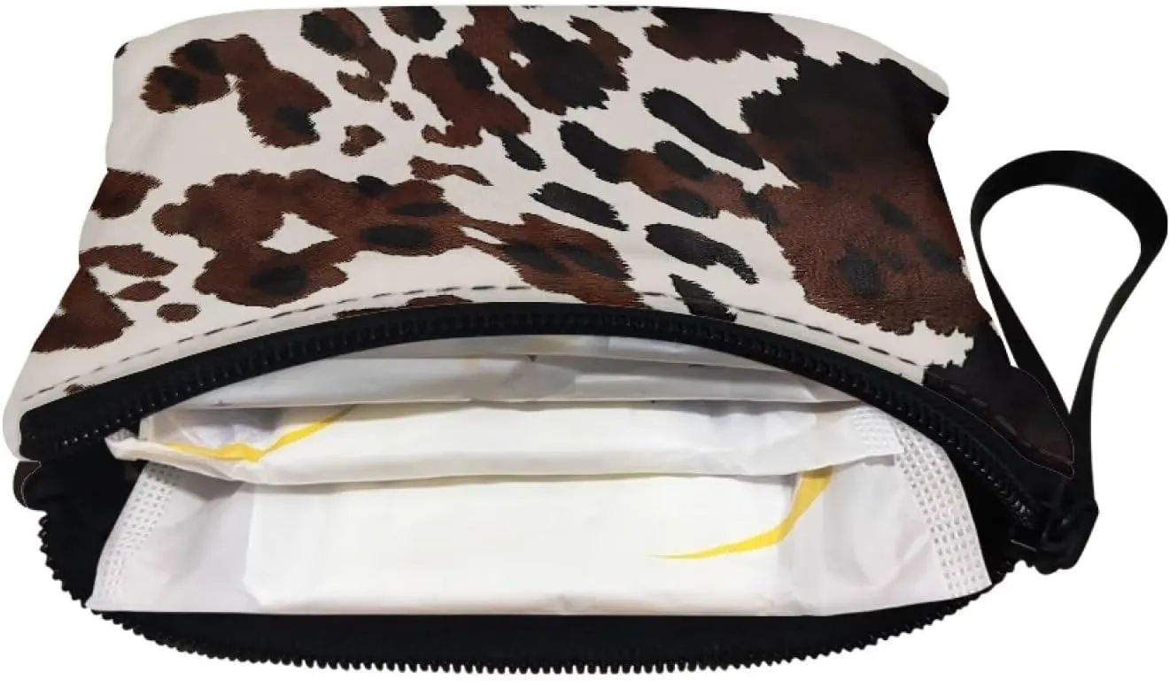 Cow Print Small Pouches for Purse with Zipper Portable Purse Pouch with Strap Stylish Lightweight Sanitary Napkin Storage Purse Pouches for Women