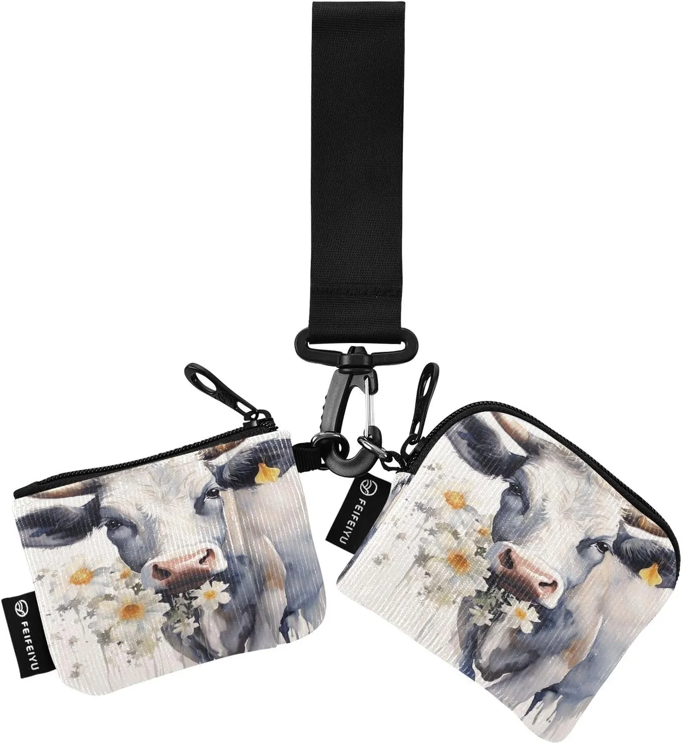 Cows Zip Around Wristlet Wallet for Women Portable Detachable Dual Pocket Keychain Wallet Wrist Wallet