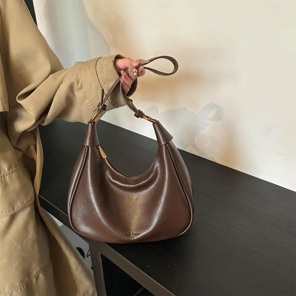 Crescent Shoulder Bag for Women - Red Burgundy Handbag Satchel Retro Leather Fall Bags Maroon Shoulder Purse