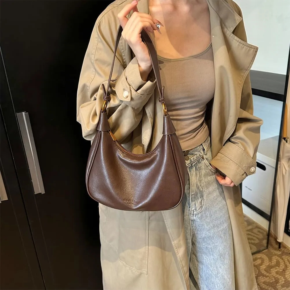 Crescent Shoulder Bag for Women - Red Burgundy Handbag Satchel Retro Leather Fall Bags Maroon Shoulder Purse