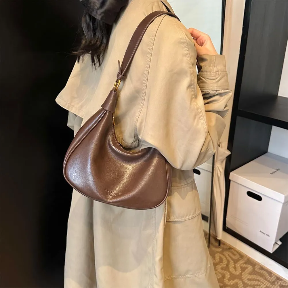 Crescent Shoulder Bag for Women - Red Burgundy Handbag Satchel Retro Leather Fall Bags Maroon Shoulder Purse