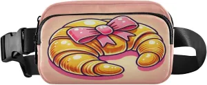 Croissant Bow Pink Fanny Pack for Women Men Crossbody Belt Bag Fashion Waist Packs Purse with Adjustable Strap Bumbags for Outdoors Shopping Traveling