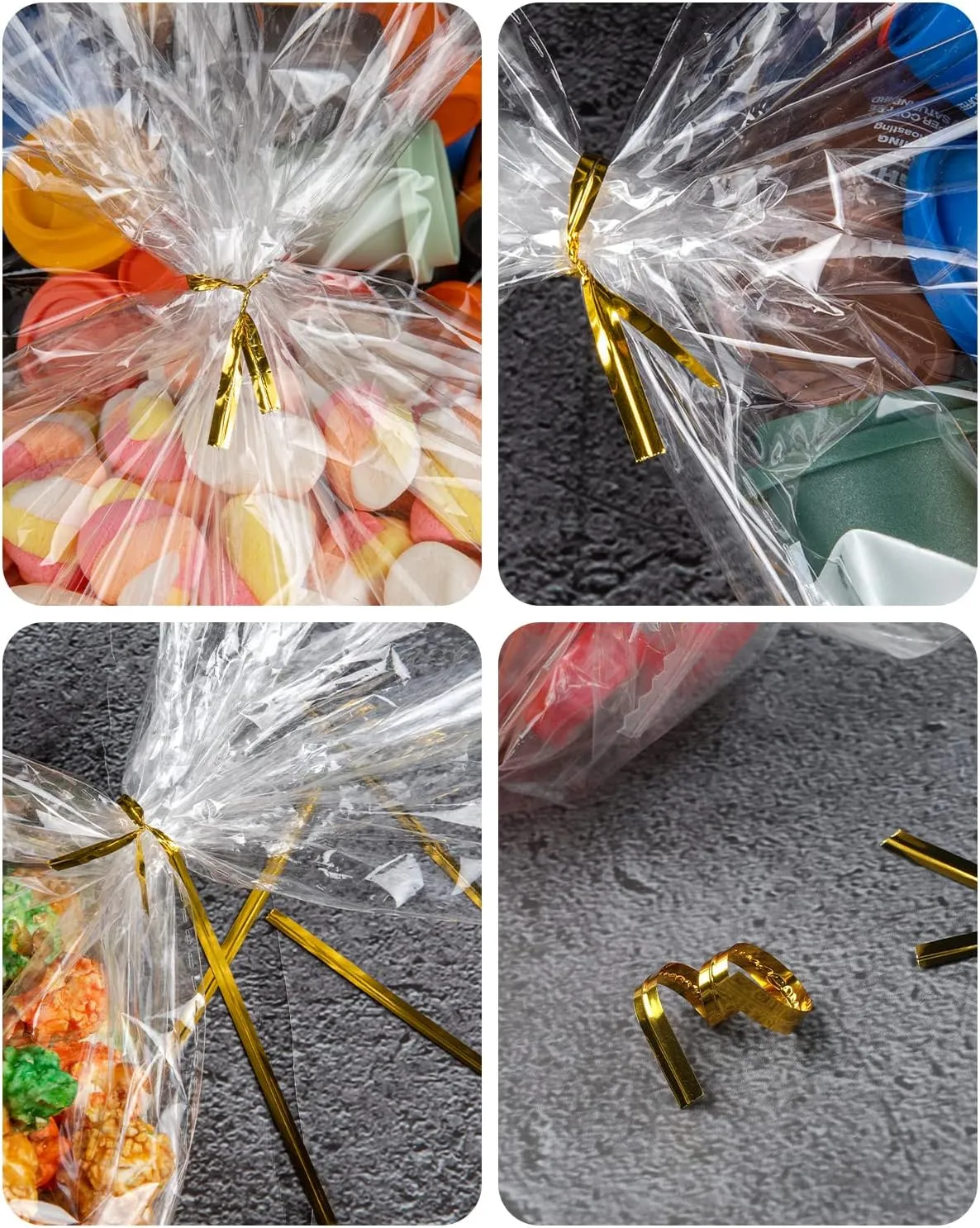 CUDICY 100pcs 10x14 Clear Cellophane Gift Bags with Ties - Versatile Occasion Gift Wrap Bags for Cookie, Candy, Party Favors, Wedding, Birthday, Christmas