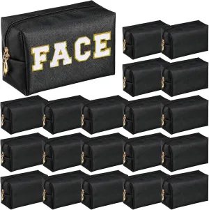 Cunno 20 Pcs Preppy Makeup Bags PU Leather Cosmetic Pouch with Zipper Waterproof Make up Bags Toiletry Beauty Container for Women Bridal Shower Favors End of the Year Teacher Gifts(Black)
