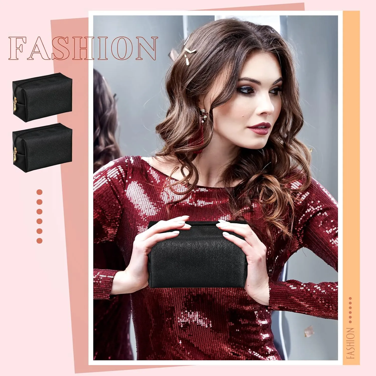 Cunno 20 Pcs Preppy Makeup Bags PU Leather Cosmetic Pouch with Zipper Waterproof Make up Bags Toiletry Beauty Container for Women Bridal Shower Favors End of the Year Teacher Gifts(Black)