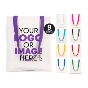 Custom Canvas Tote Bag, 14x16 Inches, 12 Oz, Personalised Tote Bag for Women, Beach Essentials, Cotton Totes with Logo, Reusable Grocery Shopping Cloth Bags, 9 Color Handles