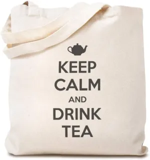 Custom Canvas Tote Shopping Bag Keep Calm and Drink Tea Text Image Inspiration & Motivation