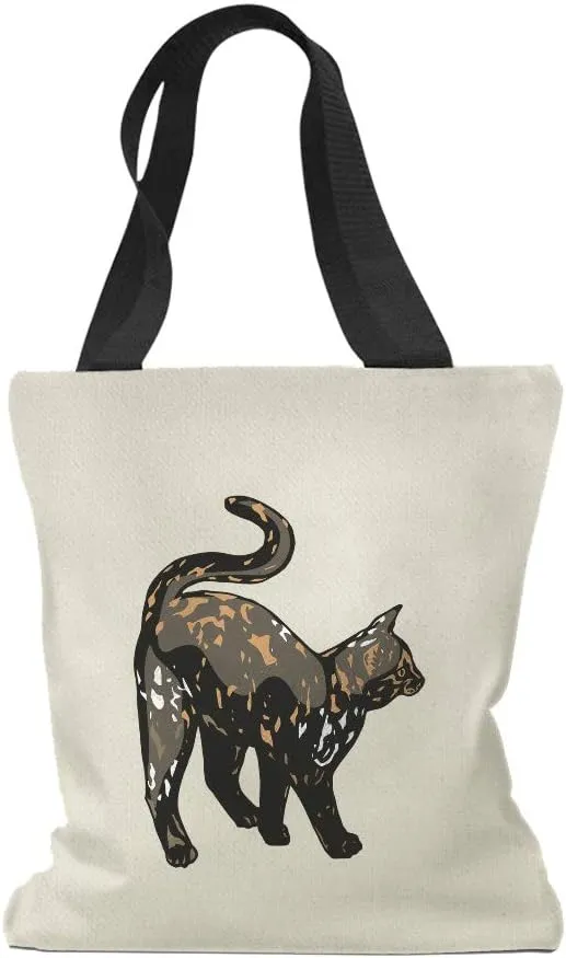 Custom Canvas Tote Shopping Bag Tortoiseshell Cat B Tortoiseshell Reusable Beach Bags for Women Black Design Only