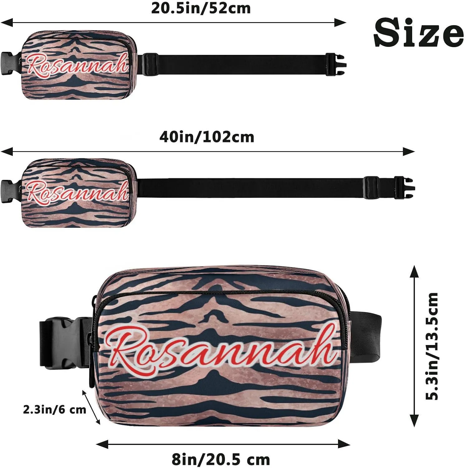 Custom Rose Gold Tiger Pattern Belt Bag for Women Men Wild Animal Fanny Pack Small Waist Pouch Crossbody Bags for Outdoor Hiking Running Travel