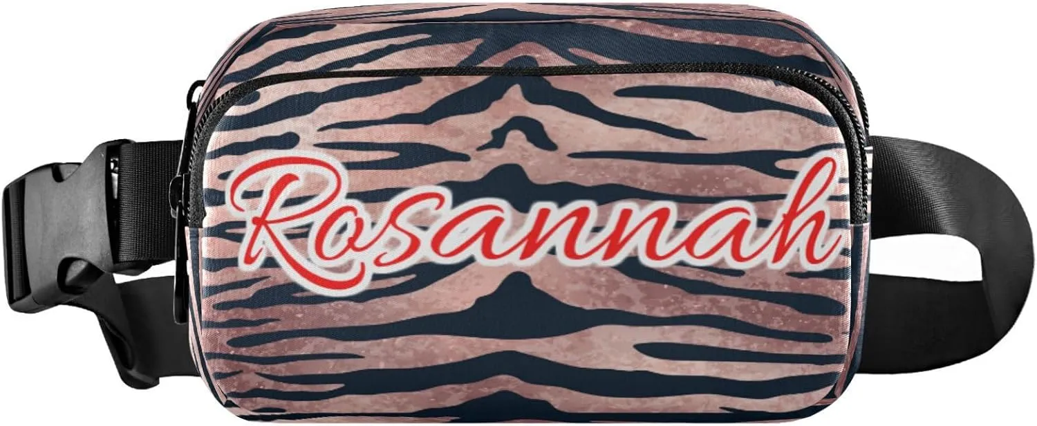 Custom Rose Gold Tiger Pattern Belt Bag for Women Men Wild Animal Fanny Pack Small Waist Pouch Crossbody Bags for Outdoor Hiking Running Travel