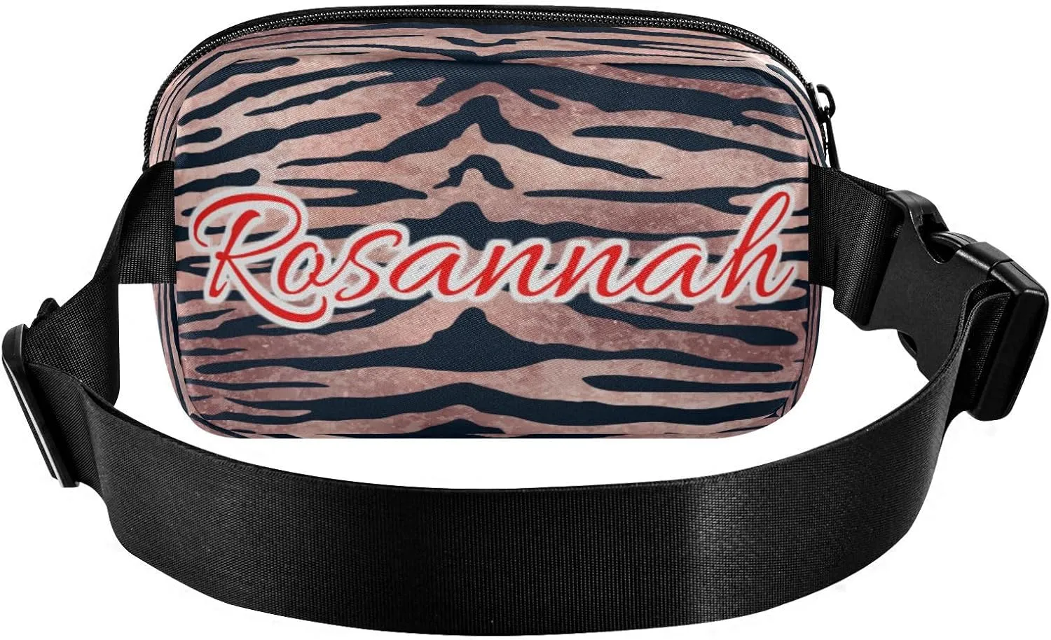 Custom Rose Gold Tiger Pattern Belt Bag for Women Men Wild Animal Fanny Pack Small Waist Pouch Crossbody Bags for Outdoor Hiking Running Travel