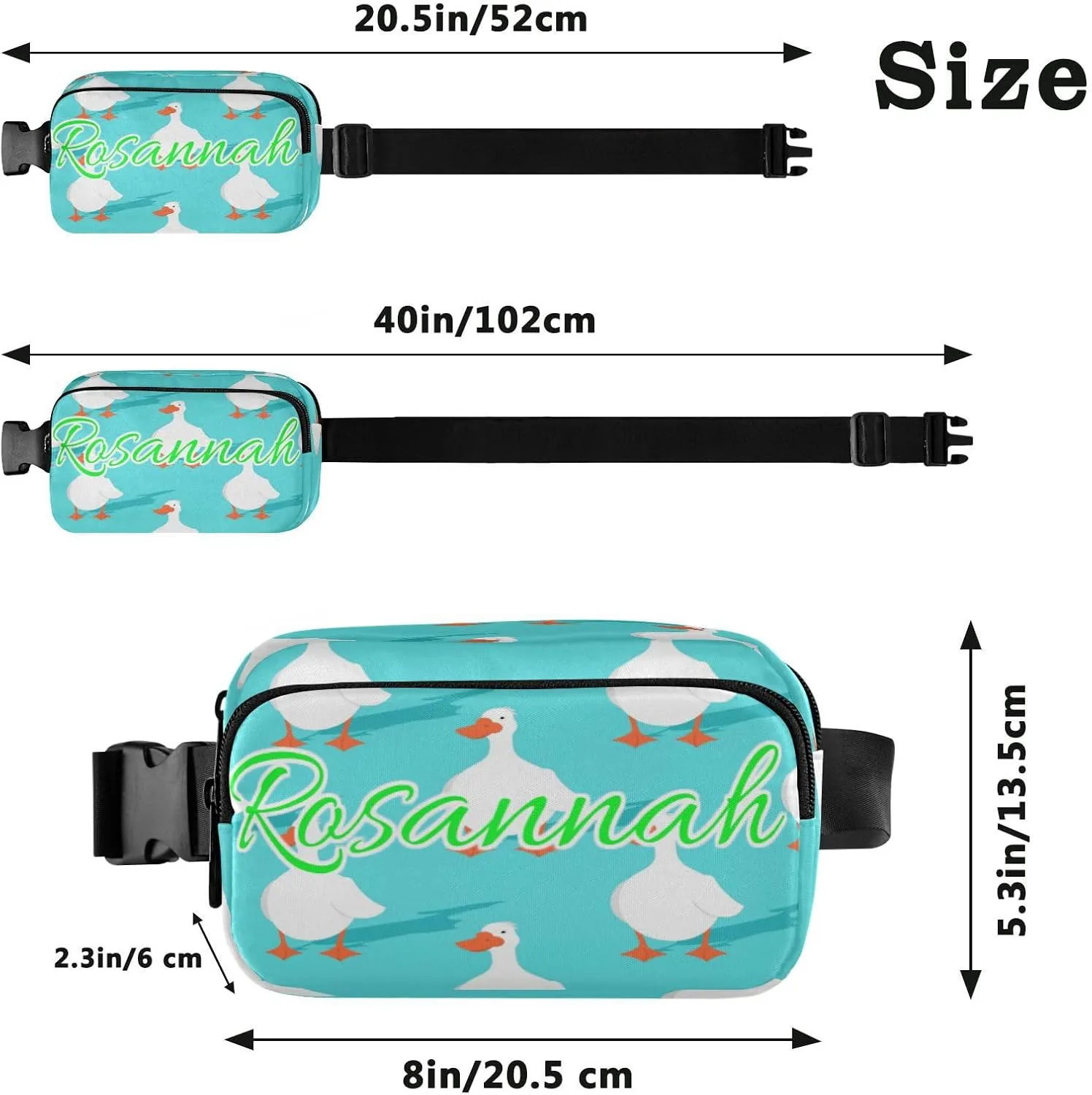 Custom White Goose Pattern Belt Bag for Women Men Fanny Pack Small Waist Pouch Crossbody Bags for Outdoor Hiking Running Travel