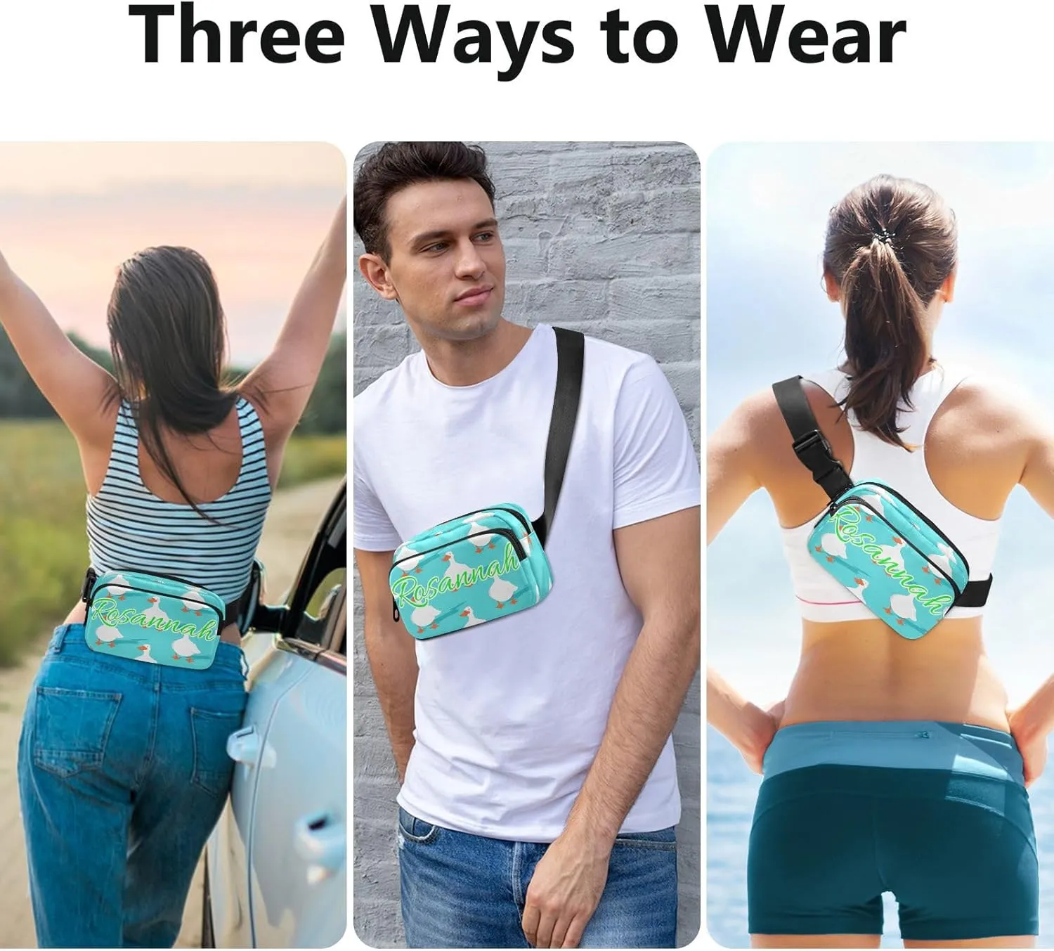 Custom White Goose Pattern Belt Bag for Women Men Fanny Pack Small Waist Pouch Crossbody Bags for Outdoor Hiking Running Travel