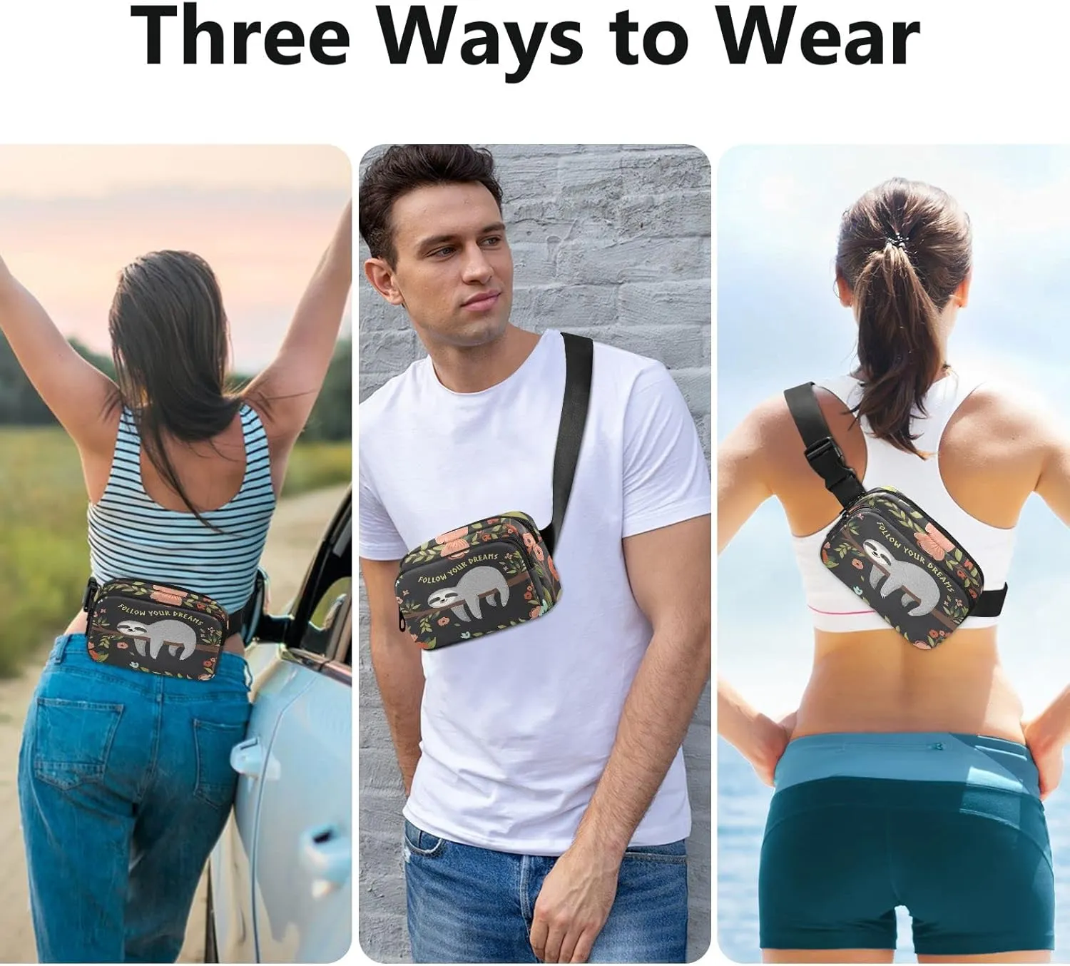 Cute Baby Sloth Fanny Pack for Women Men Crossbody Belt Bag Fashion Waist Packs Purse with Adjustable Strap Bum Bag for Shopping Traveling