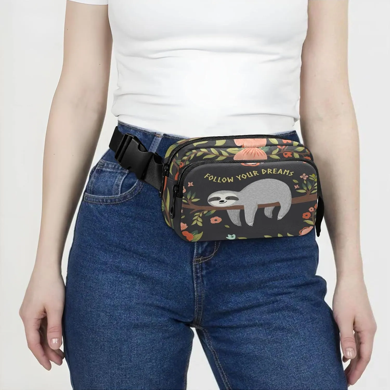 Cute Baby Sloth Fanny Pack for Women Men Crossbody Belt Bag Fashion Waist Packs Purse with Adjustable Strap Bum Bag for Shopping Traveling