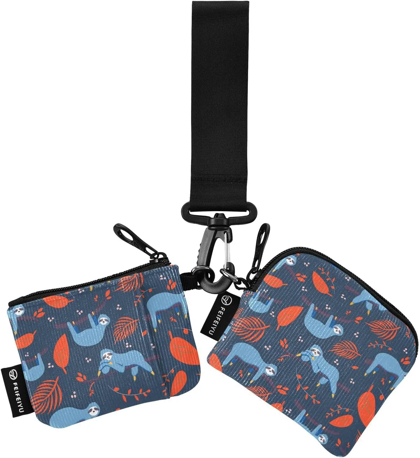 Cute Blue Sloth Wristlet Wallet for Women, Detachable Dual Pouch Wristlet, Mini Zip Around Wallet Portable Coin Purses