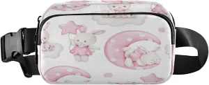 Cute Bunny Rabbit Pink Belt Bag for Women Men Fanny Pack Small Waist Pouch Crossbody Bags for Outdoor Hiking Running Travel