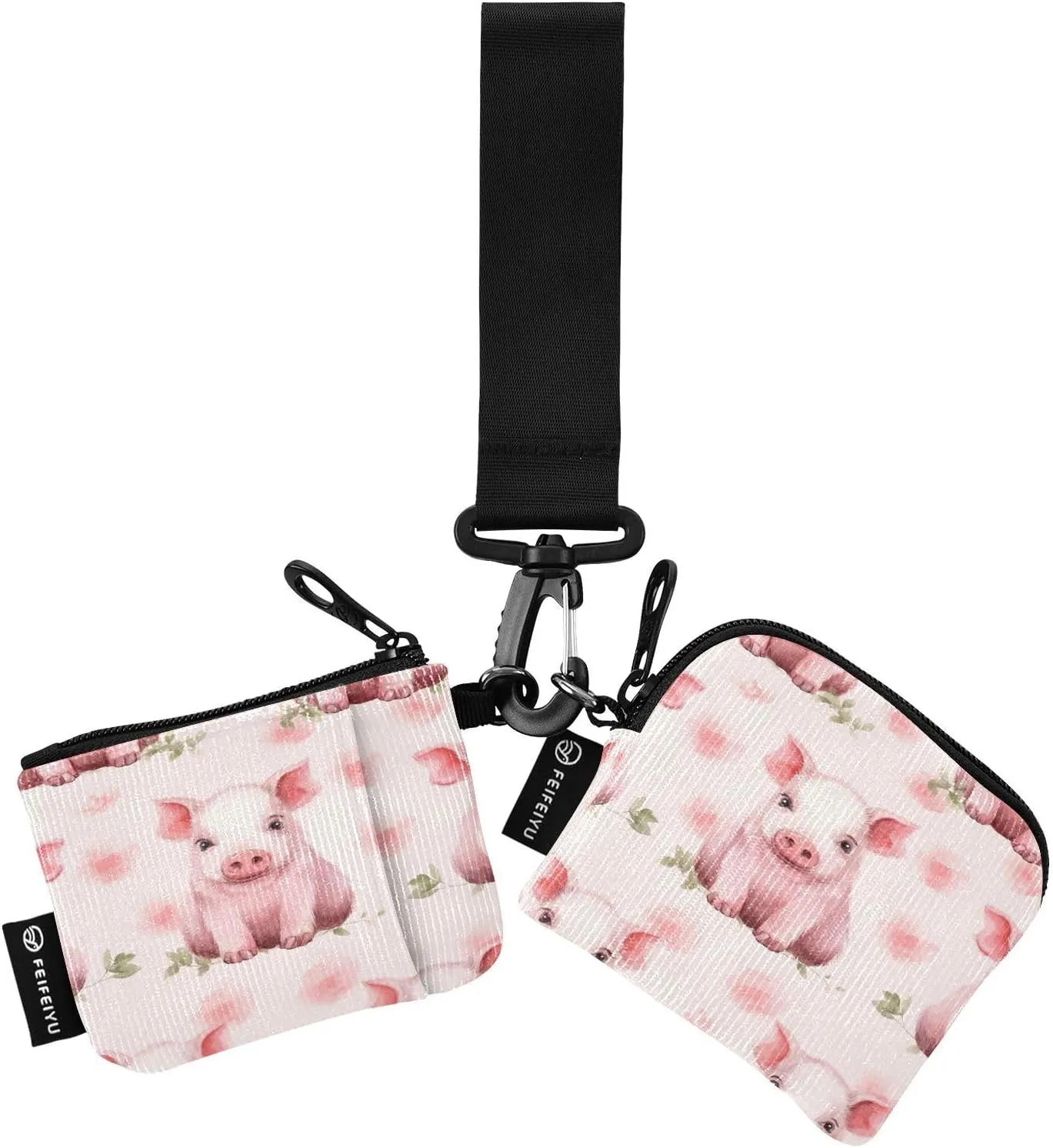 Cute Pig Zip Around Wristlet Wallet for Women Portable Detachable Dual Pocket Keychain Wallet Wrist Wallet