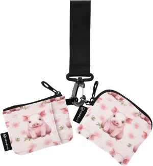 Cute Pig Zip Around Wristlet Wallet for Women Portable Detachable Dual Pocket Keychain Wallet Wrist Wallet