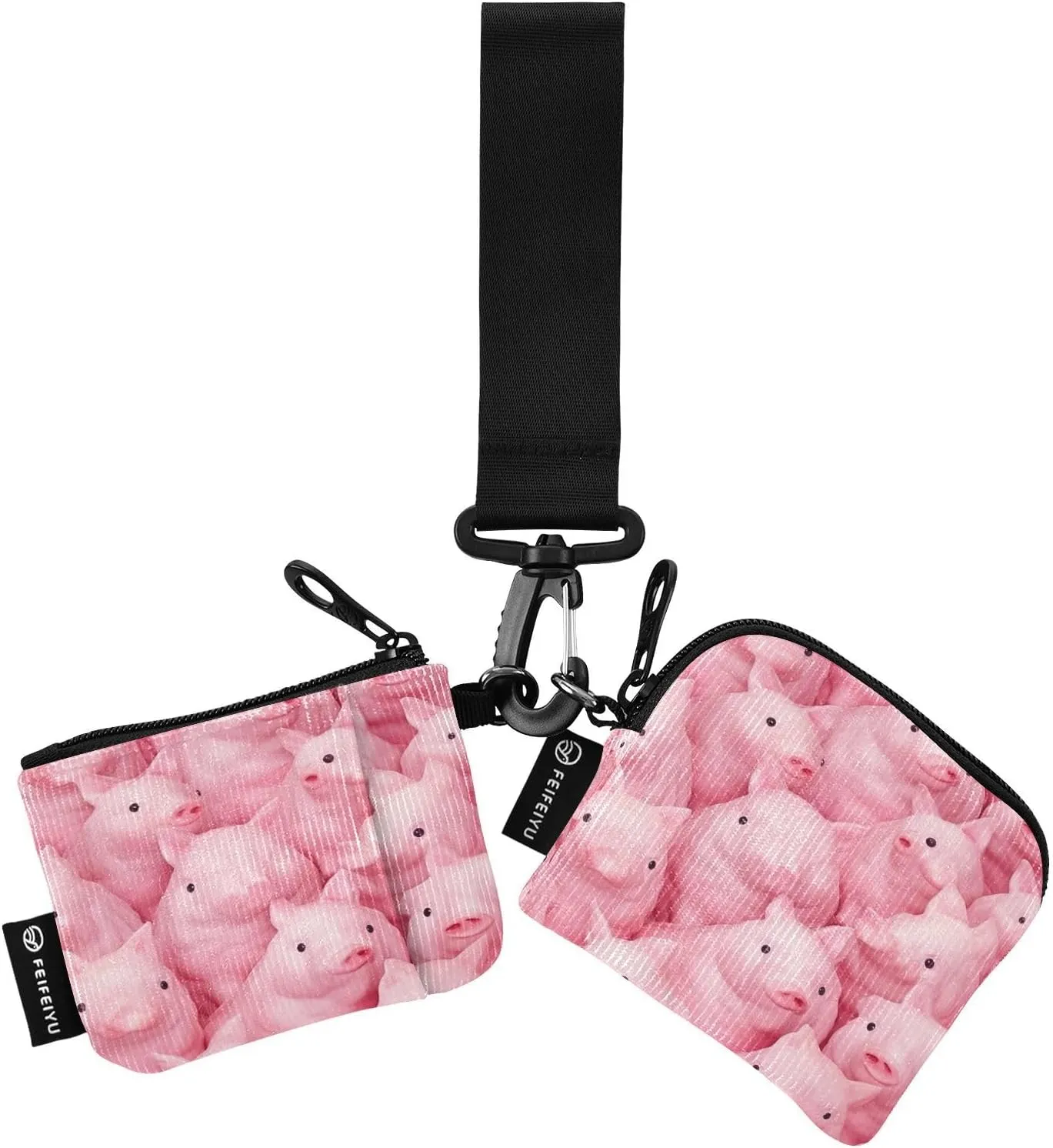 Cute Pig Zip Around Wristlet Wallet for Women Portable Detachable Dual Pocket Keychain Wallet Wrist Wallet